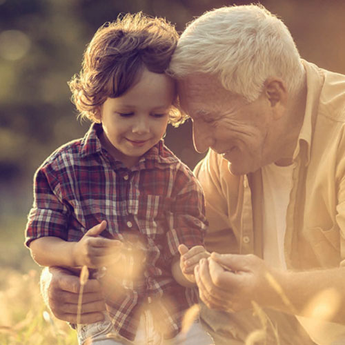 Grandfather playing with grandson in a field