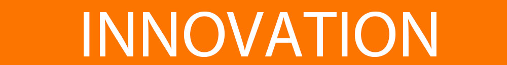 Innovation Magazine title block - orange background with white letters